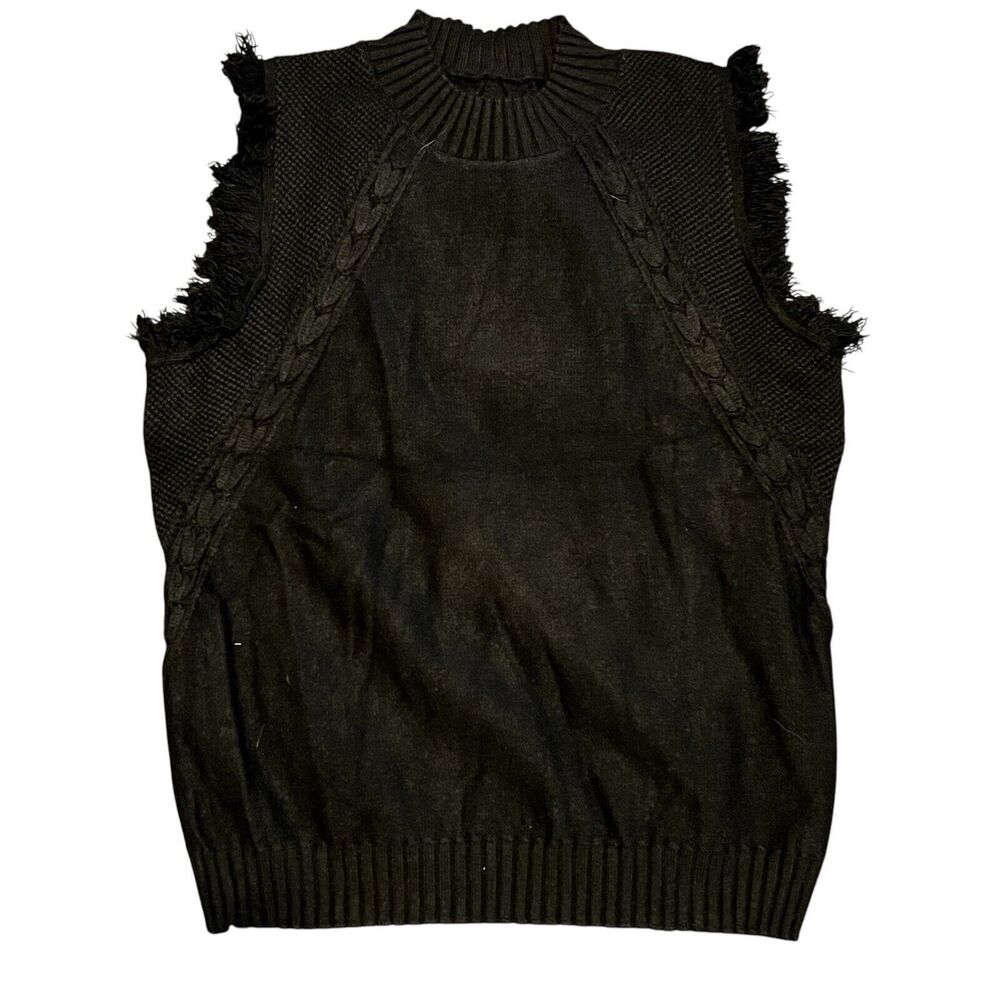 fringed pullover mock neck sleeveless sweater  Black Unbranded size large